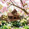 Bird House for Outside Wooden Birdhouse with Perch Platform Four-Hole Rustic Bird House Fits Bluebirds Canaries Cardinals for Garden Backyard