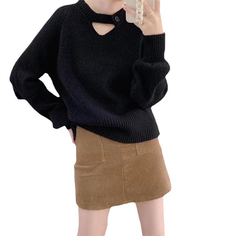 Solid Color Round Neck Knitted Sweater for Women Pullover Knitted Sweater Loose Top for Women