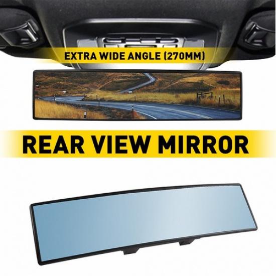270MM Universal Flat Wide Interior Clip On Rear View Blue Glass Mirror