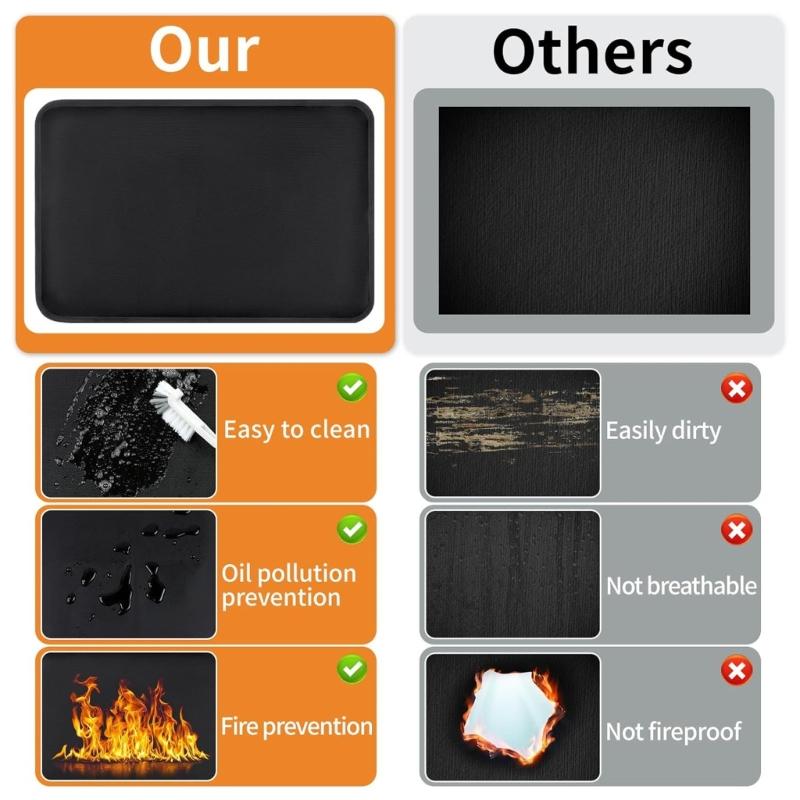 Fire Pit Mat Indoor Thicken Heatproof Mat 60x40CM Oil Proof Waterproof Floor Protector Fiberglass Texture for BBQ Grills
