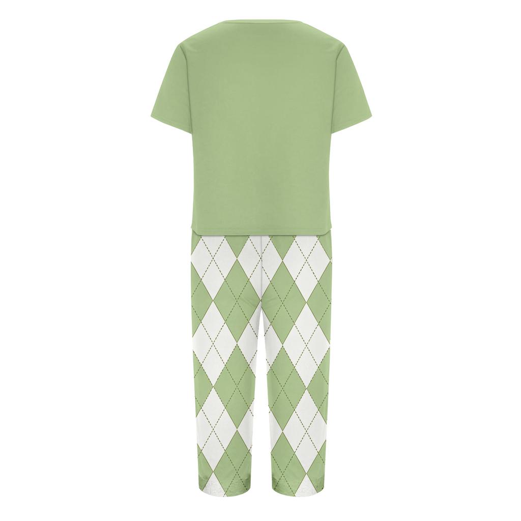 Women's Printed Two Piece Short Sleeve Pajama Set with Pants for Casual Sleepwear