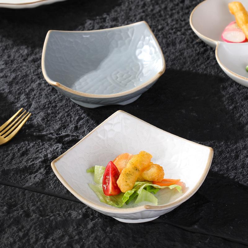 Japanese Irregular Square Glazed Ceramic Snack & Appetizer Plate, Tableware for Japanese Cuisine.