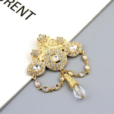 Stilvolle böhmische Kronenbrosche für Damen, goldfarbene Kristalle, Braut- und Hochzeitsschmuck-Brosche