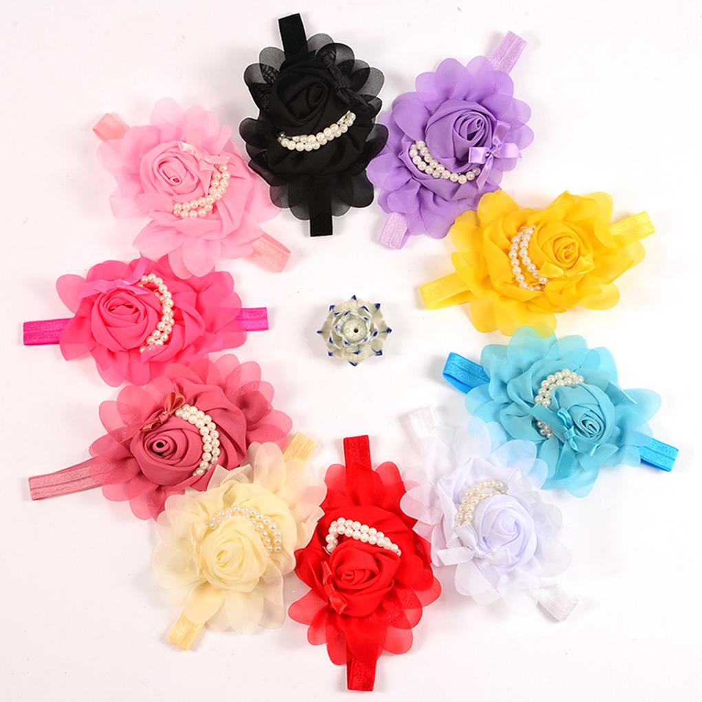 Baby Rose Flower Pearl Hair Band Prop Girl Infant Decorative Elastic