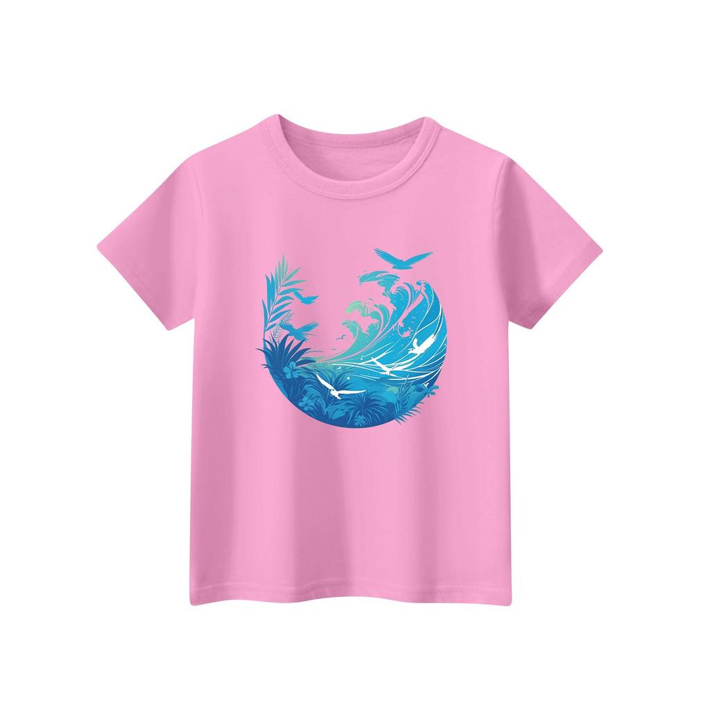 Children's Fashion Daily Printed Round Neck Short Sleeved Casual T-shirt Top
