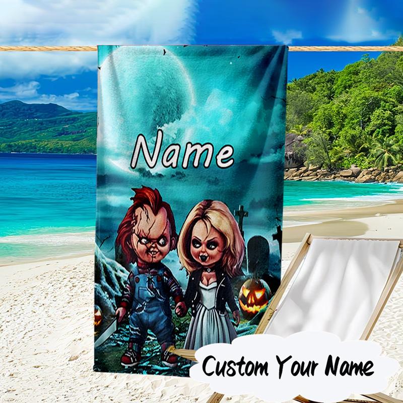 Custom Name Chucky Microfiber Beach Towel Super Soft & Absorbent for Bath, Beach, Travel Bath Time Accessory, Fan gifts