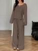 European & American Women's Solid Color Long Sleeve Top & Wide Leg Pants Two-Piece Casual Set - Spring Lazy Style