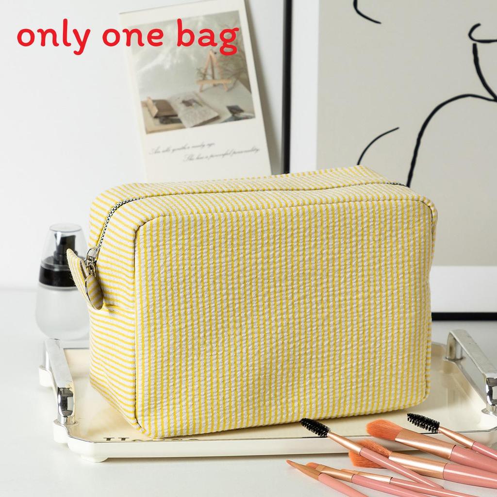 Vintage Striped Makeup Bag With Zipper Closure For Travel And Daily Use
