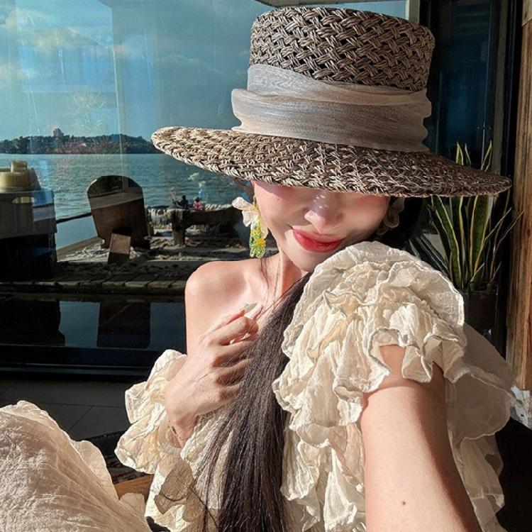 Women's Ribbon Victorian Hat Natural Paper Straw Adjustable Band Breathable Design Beach Gardening Hat