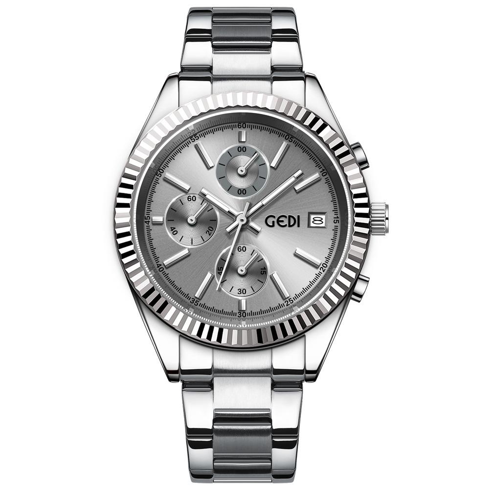 Three-Eye Six-Pin Business Watch Calendar High-End Large Dial Steel Belt Waterproof Quartz Watch