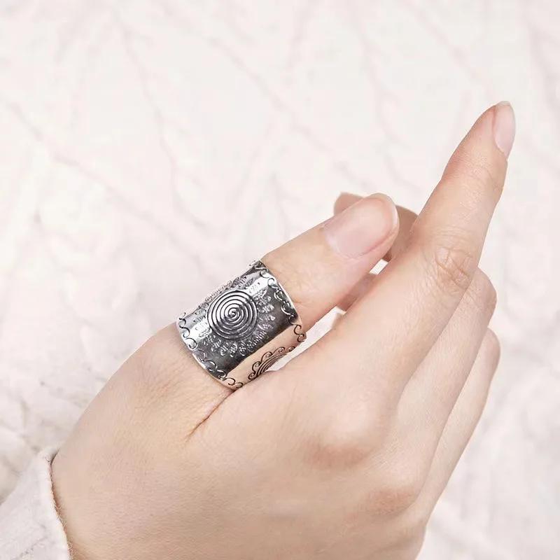 Carven Design Styl Etniczny Szeroki Pierścionek Rzemiosło Tajskie Vintage Słonecznik Pierścionki Męskie Dominujący Biżuteria Bankietowa Otwarcie