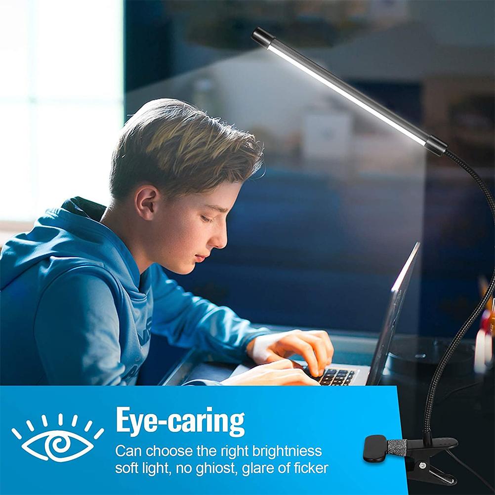 Desk Lamp Clip On Light USB LED Table Lamp 360 Degrees Flexible Gooseneck Clamp Desk Lamp with 3 Color