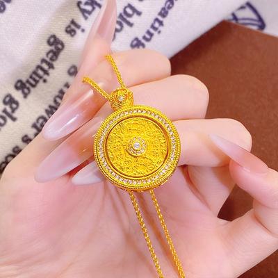 Brass Gold-plated Diamond Inlaid Auspicious Eight Treasure Compass Pendant, Rotatable, Luxurious and Exquisite, Safe Sweater Chain, Pendant