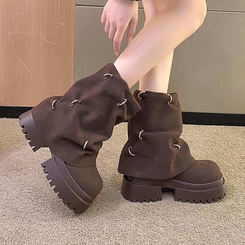 Fashion Women Suede Platform Ankle Boots Winter Mid Heels Shoes Woman 2025 Trend Designer New Snow Dress Motorcycle Boots Mujer Botas