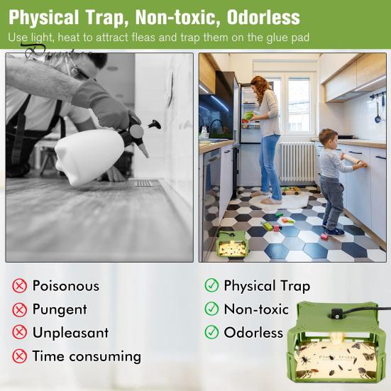 Indoor Flea Trap Retractable Energy Saving Kid-friendly High Brightness Simple Installation Pet Control No-Radiation Indoor Sticky Flea Trap with LED