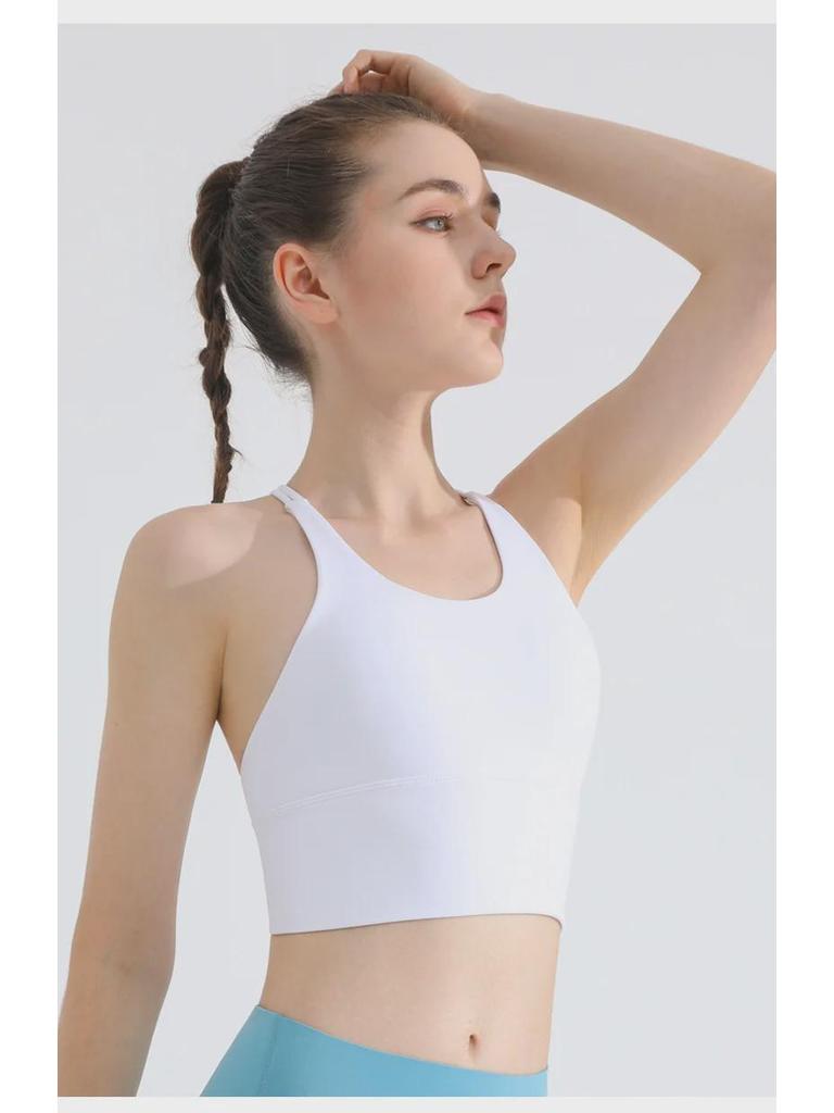 Women's High-Impact Spaghetti Strap Sports Bra - Shockproof Halter Neck, Gathered Back Yoga Vest