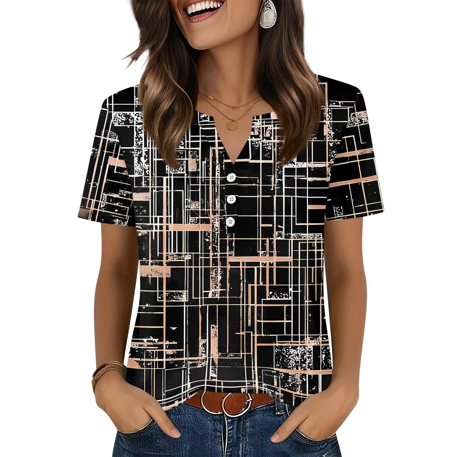 

Женская футболка с принтом «День независимости» на пуговицах с коротким рукавом, повседневная, выходного дня, модная, базовая, с V-образным вырезом, обычная XL тёмно-синий