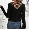 Women Comfortable Casual Fashion Shirt Summer New Solid Color Lace Splicing Hollow Long-sleeved T-shirt