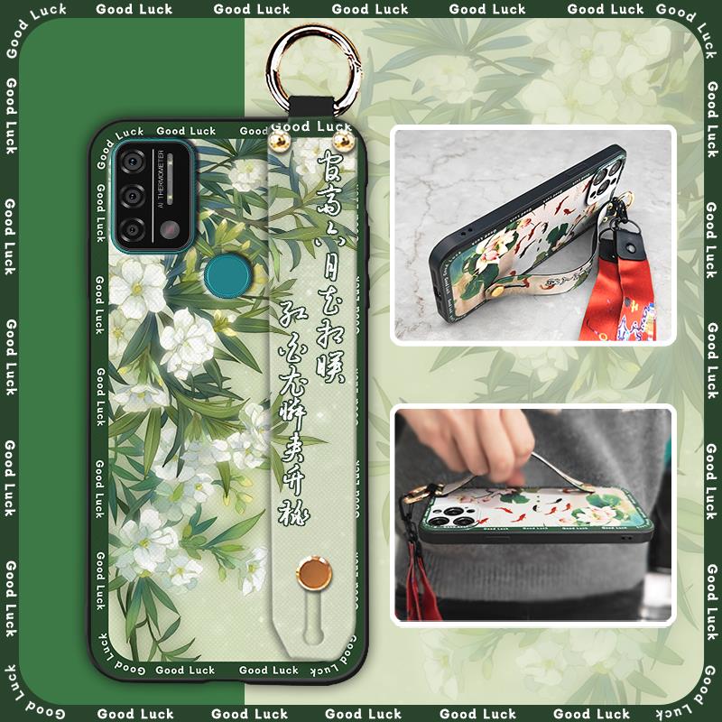 Anti-dust Ring Phone Case For UMIDIGI A9 Back Cover Soft case Durable For Mom Lanyard Chinese style Protective Wristband