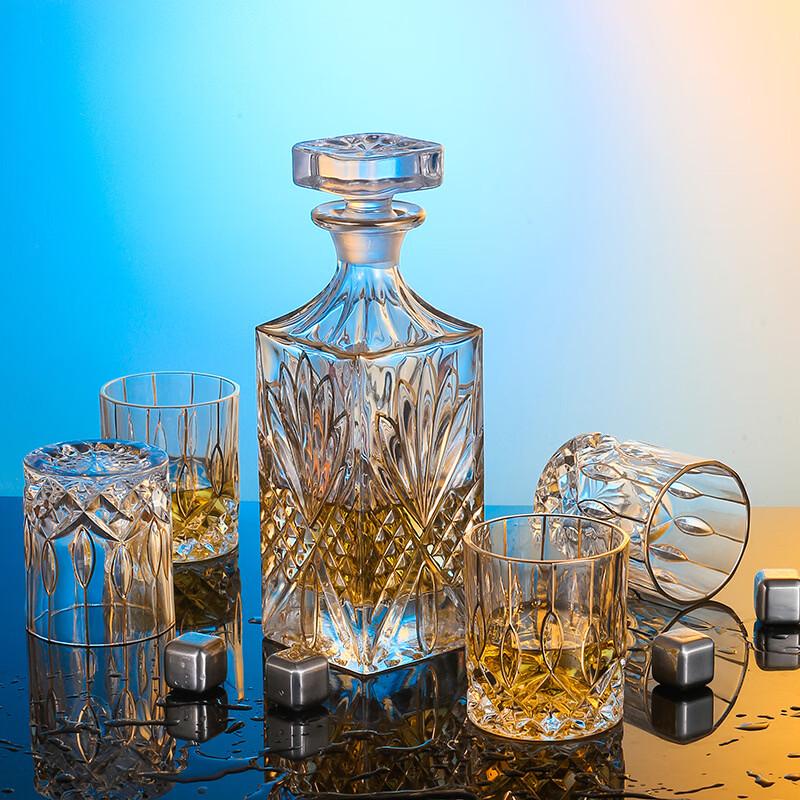 European Luxury Hand-Painted Gold Crystal Whiskey Decanter Set