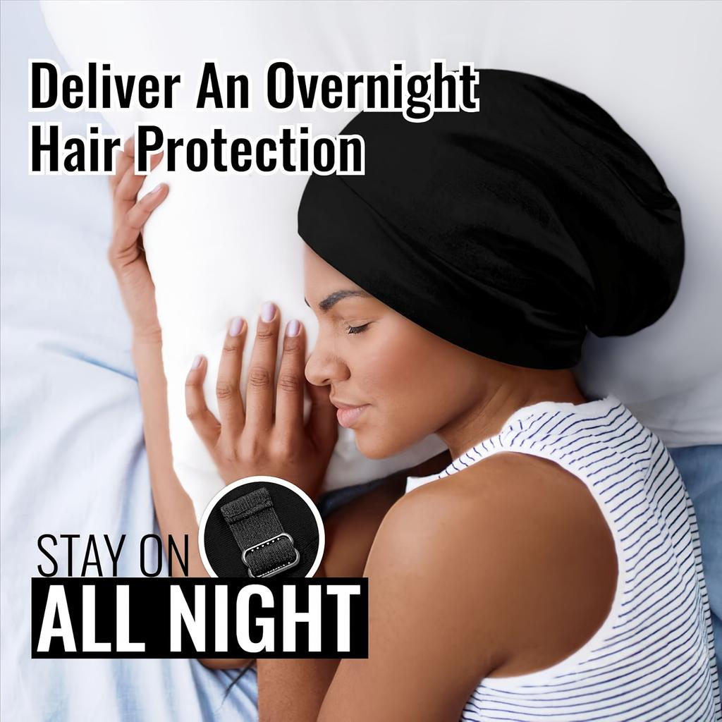 Women's Sleep Caps Adjustable Satin Lined Nightcap with Hair Scrunchie Suitable for Sleeping