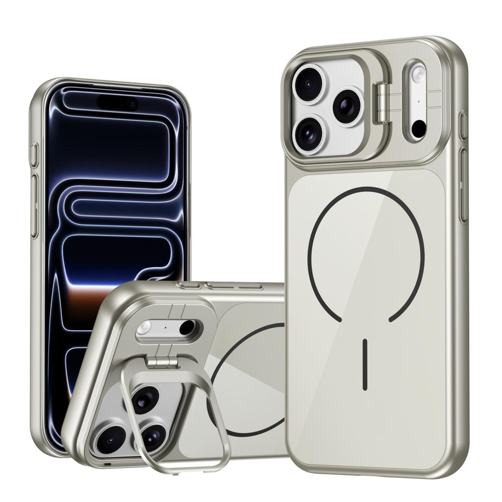 Luxury For Magsafe Magnetic Lens Protect Camera Stand Phone Case for iPhone 17 16 15 14 13 Pro Max Shockproof Glass Back Cover