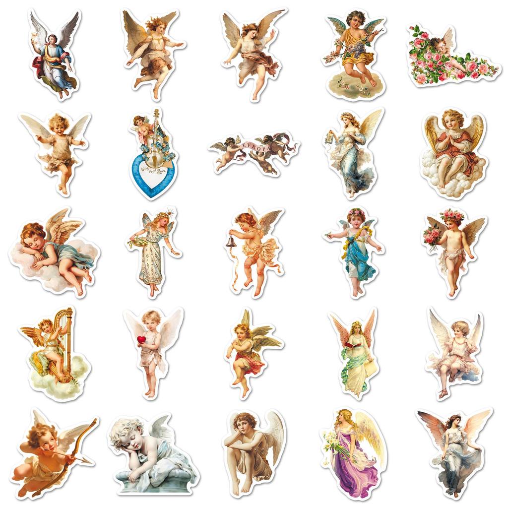 50 Angelic Rhyme Stickers - Retro Western Mythology Cupid for DIY Phone Cases, Milk Tea Cups, Notebooks
