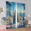 2pcs 2D Flat Printing Merry Christmas Curtain Snow Mountain_ Evergreen Tree_ Golden Star-Winter Lodge Polyester Without