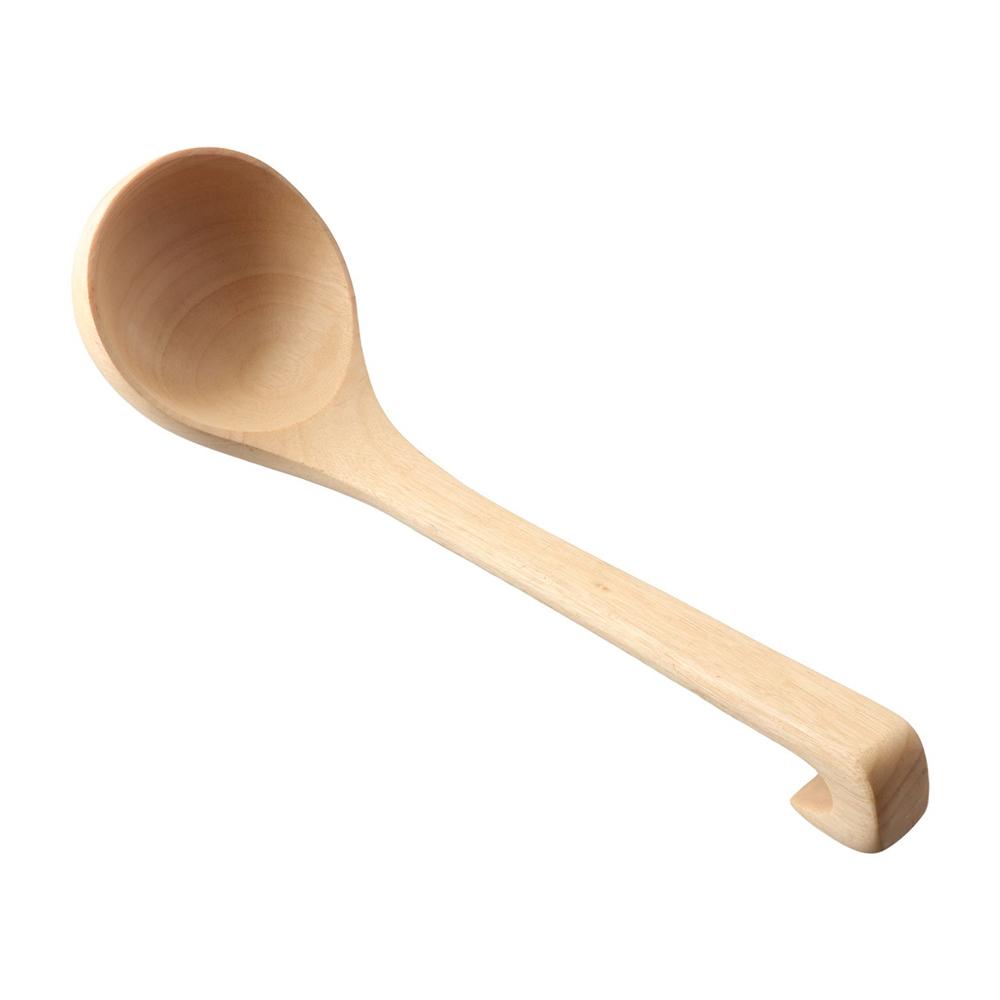 Home Wooden Heavy Duty Natural with Hanging Hook Scoop Soup Ladle Serving Spoon Tableware