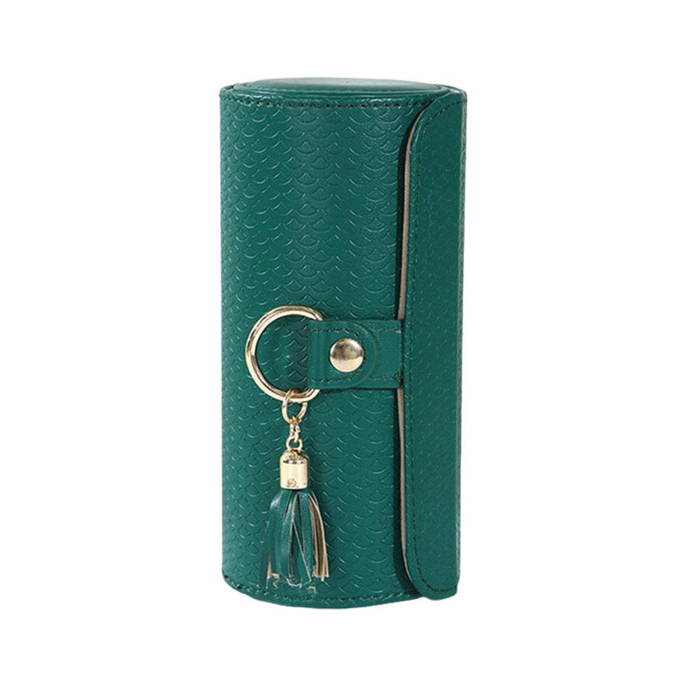 

New PU Leather Travel Jewelry Case Three-layer Portable Cylindrical Jewelry Storage Box Multifunctional Small Jewelry Box зелёный