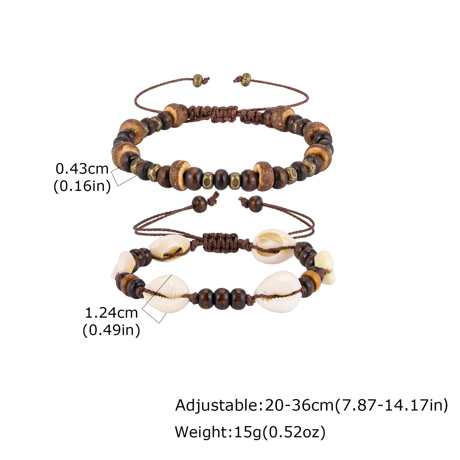 

Vnox Adjustable Surf Bracelet Set for Men with Cowrie Shell Wood Bead Stainless Steel Braided Rope, Beach Boho Stacking Jewelry