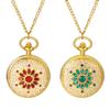 Retro Antique Gold Pocket Watch Necklace: Analog Display, Waterproof, Rhinestone, Petal Design, Pendant Watch, Pocket Watch with Sweater Chain, Golden
