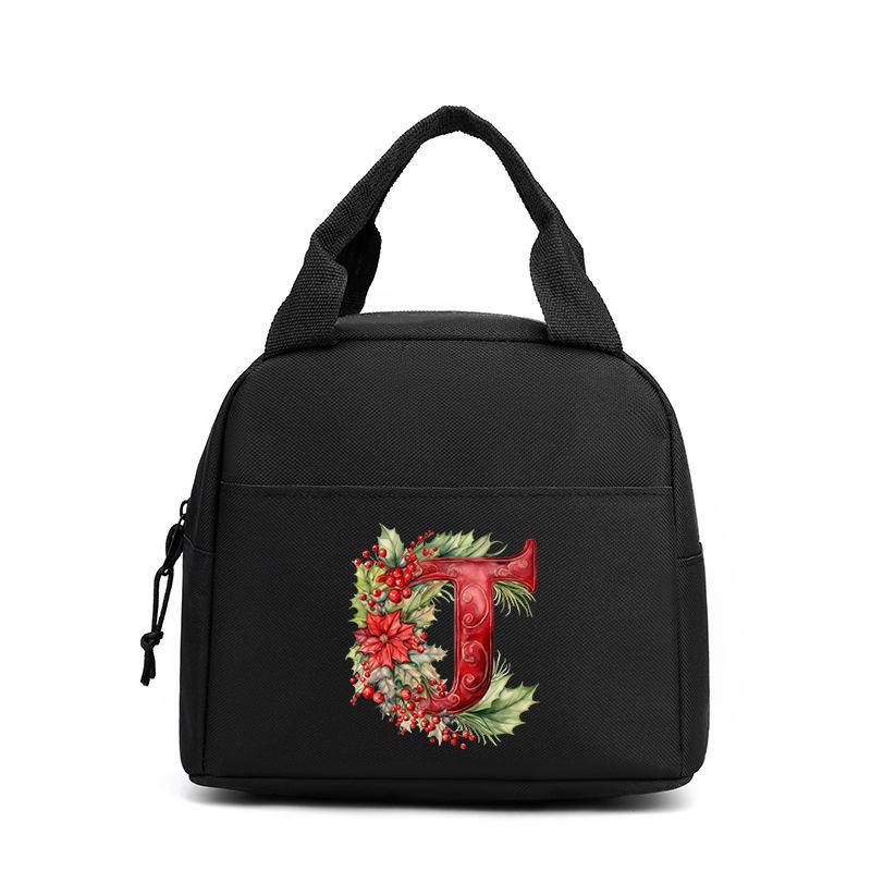 Trend niche print flower 26 letter pattern storage bag tote bag student lunch box bag portable