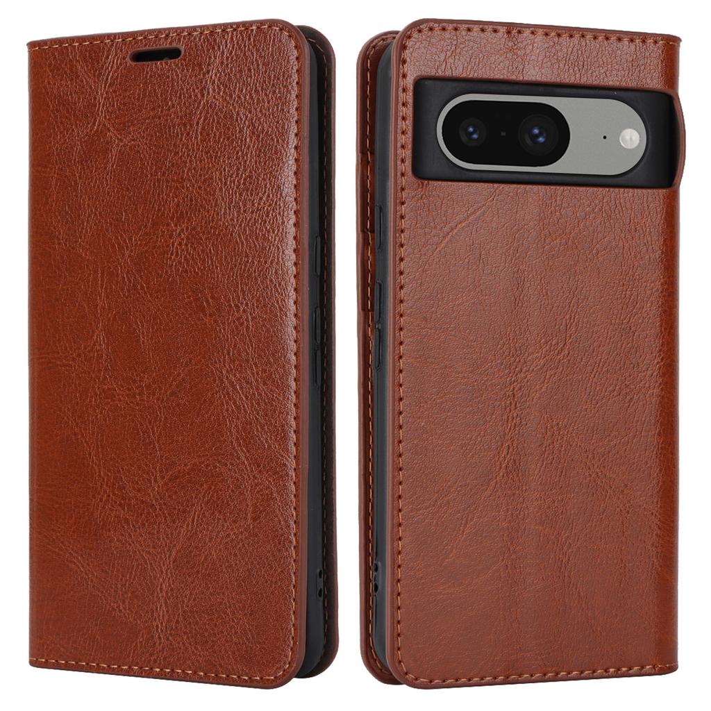For Google Pixel 8 Flip Stand Wallet Crazy Horse Texture Cover Genuine Cow Leather Phone Case