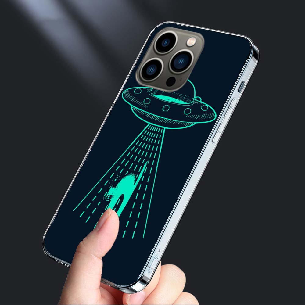 UFO Alien Cat universe Phone Case For Iphone 16 15+ Pro Max 17 Air Capa 14 Plus 16E 13 Pro 12 Mini 11 Cover