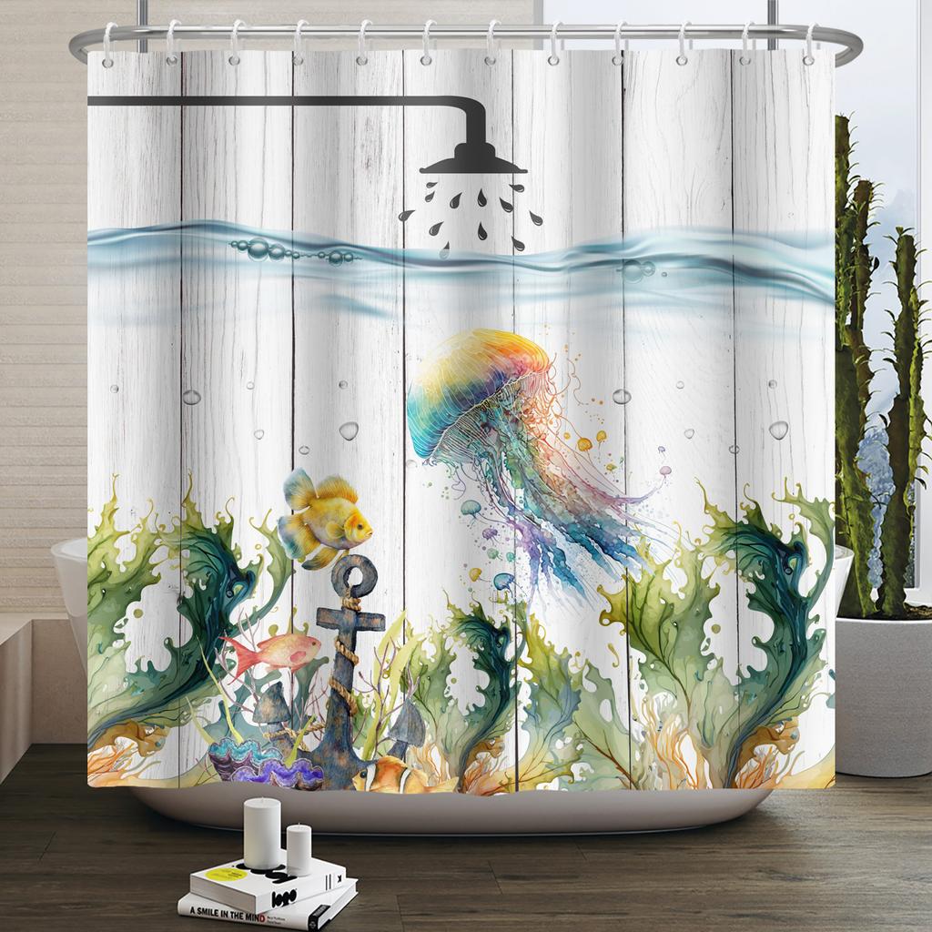 Underwater World Ocean Shower Curtain for Bathroom Seabed Animals Sea Turtle Dolphin Fish Waterproof Bathroom Curtain With Hooks