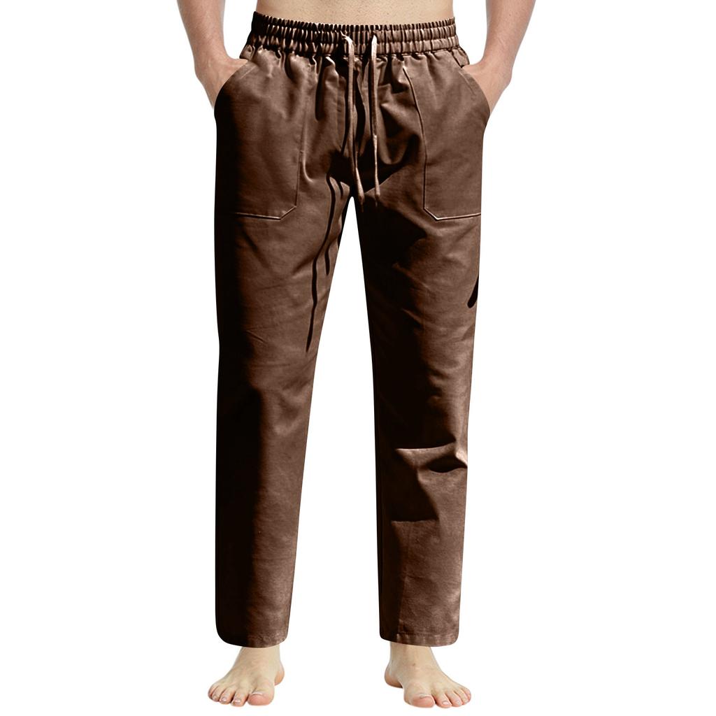 Men's Summer Casual Drawstring Slim Fit Cotton Linen Sports Pants