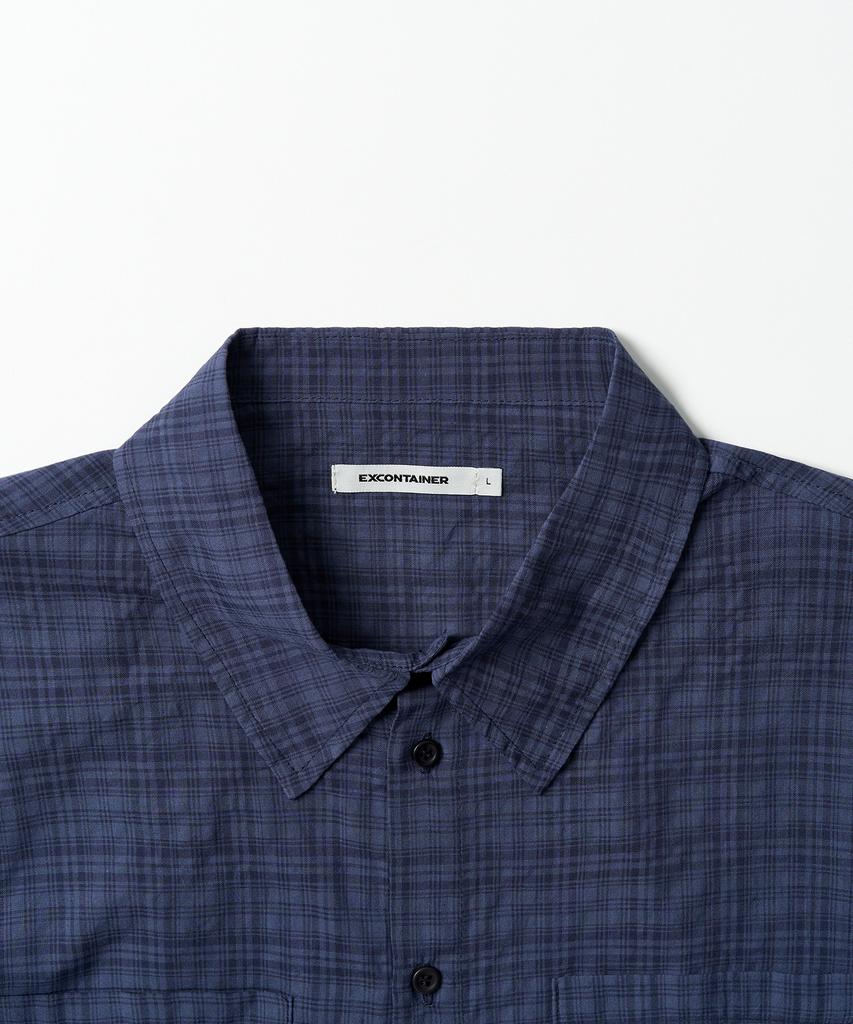 EXCONTAINER [Summer] Muted Check Semi-Crop Shirt (Blue)