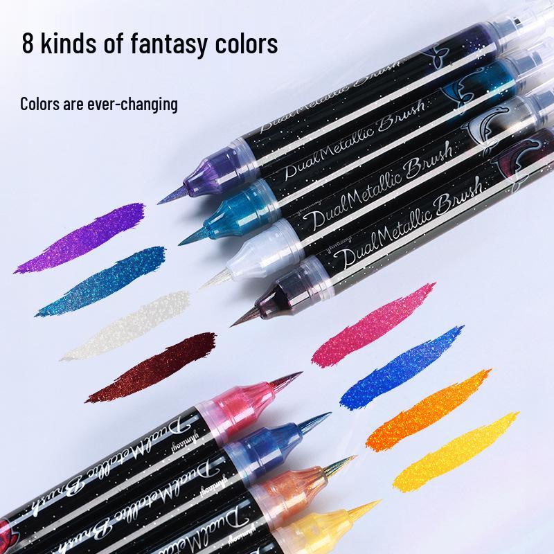 Dual-Color Glitter Acrylic Marker Pen - Soft Tip for Art & Journaling, Ideal for Students & Children, Fluorescent Watercolor Style Pens