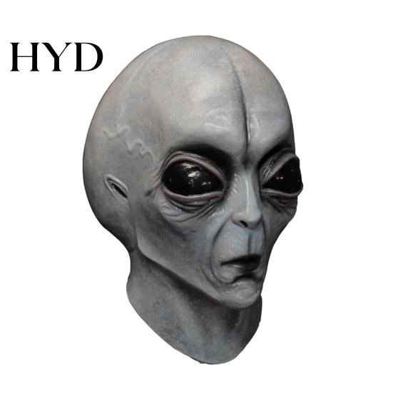 Breathable Alien Head Mask Halloween Grey Mask, Latex Full UFO Cosplay with Big Detailed Accessory Eyes, Soft Sci Fi Party Prop for Adults,