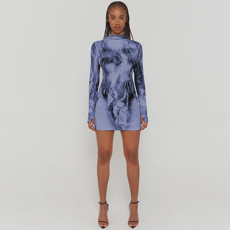 2024 Autumn/Winter Fashion: European & American Women's Slim Fit Long Sleeve Round Neck Dress with Print Design