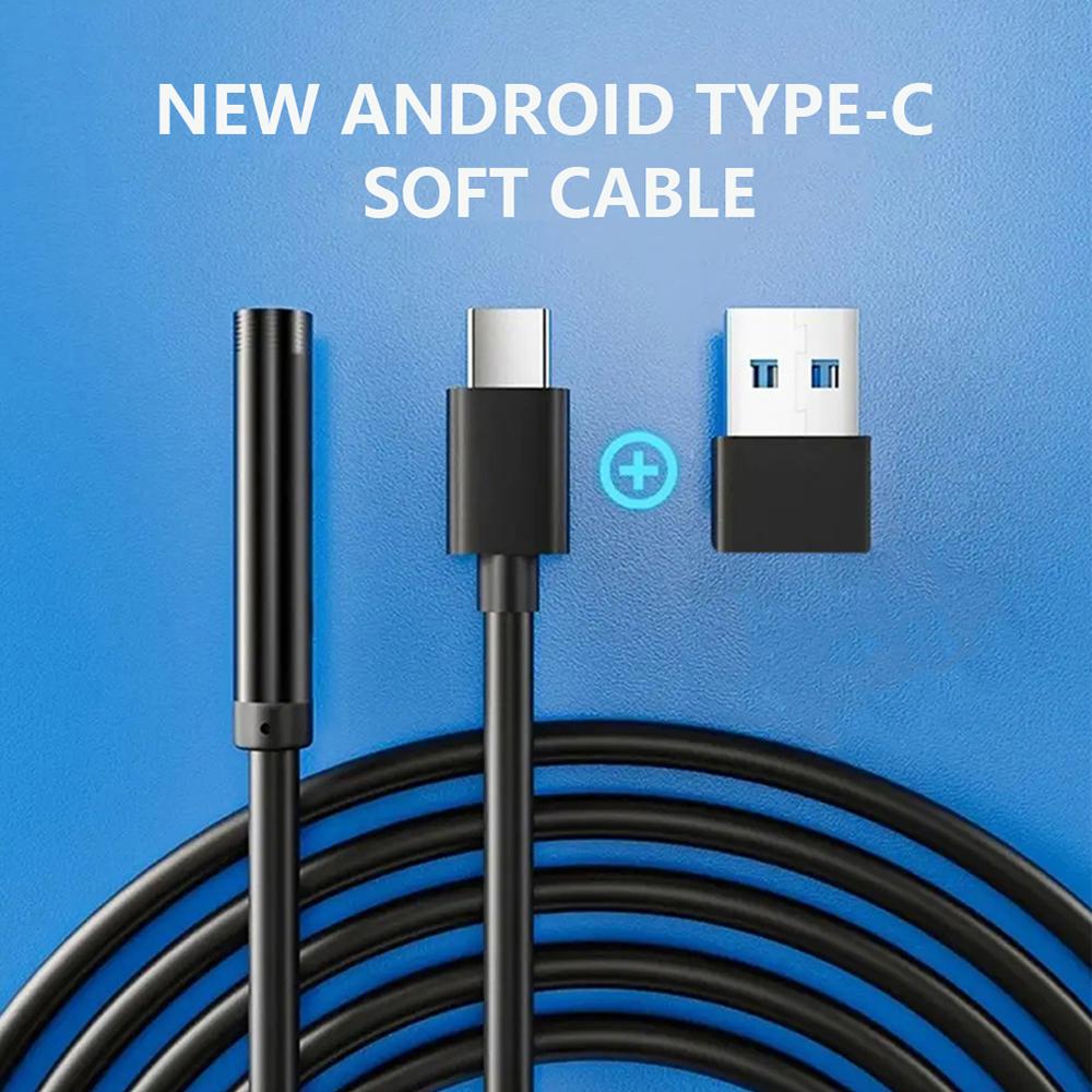 

7.0MM 1/2m эндоскопическая камера с 6 светодиодами регулируемый канализационный промышленный трубопроводный бороскоп для осмотра автомобиля для Android PC USB Type-C 1M