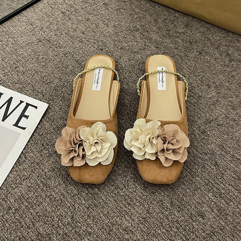 French Evening Wind Niche Baotou Half Slippers Women's 2025 Spring and Summer New Exterior Wear Fashion Versatile Flat Bottom Cool Slippers Tide