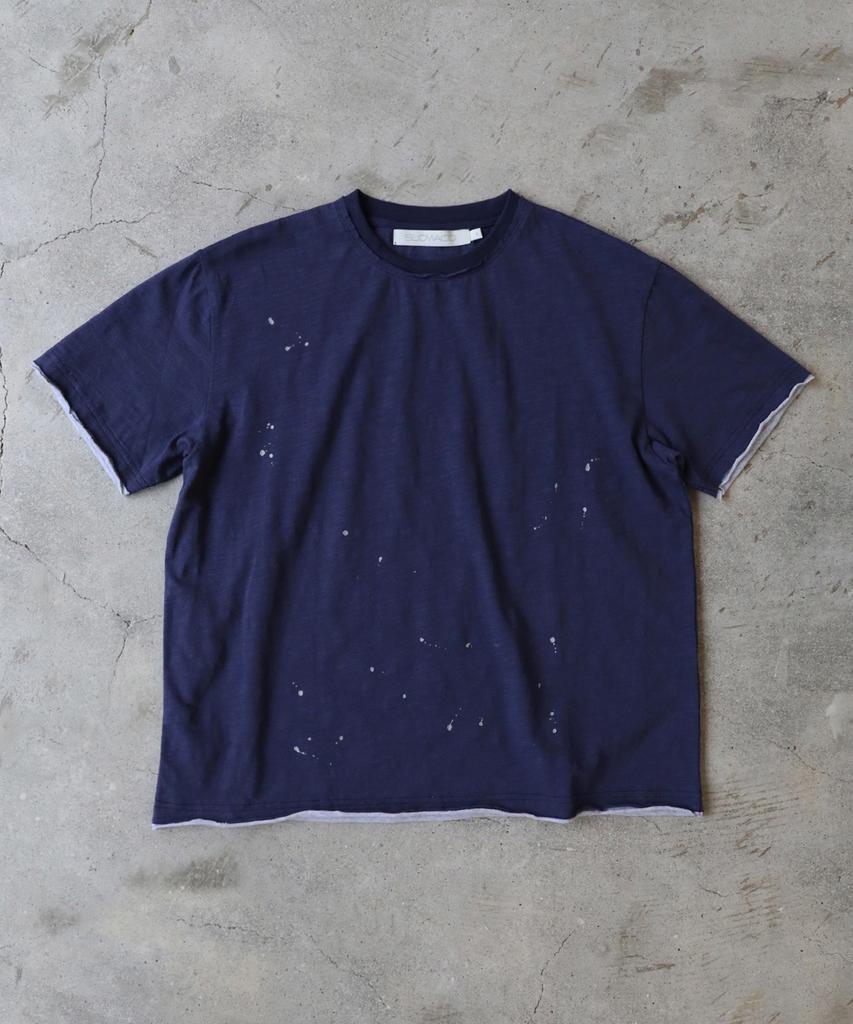SLOWACID Layered Painting Short Sleeve T-Shirt [Navy]