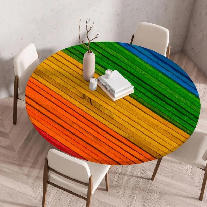 Waterproof Oil-Proof Reusable Tablecloths Round Tablecloth Wood Texture Tablecloths Elastic Fitted Home Round Table Cover
