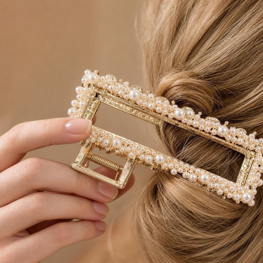 Large Hair Clip Metal Hair Claw with Decorative Round Embellishments Durable Hair Accessory for Secure Updos and Styling