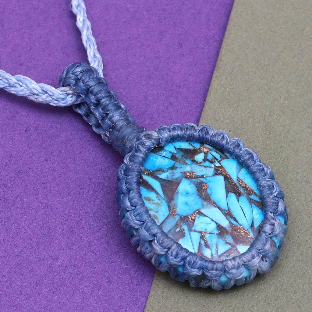 Blue Turquoise Macrame Thread Handmade Jewelry 20-36''Ad jewelry woman necklace