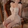 Erotic Underwear, sexy fishbone corset, steel ring, gathering nightgown, see-through lace, Seductive no-take pajama 1059