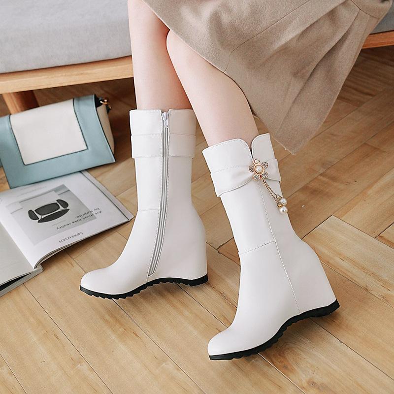 Autumn and winter new boots inner height increase Martin boots women's medium boots versatile high-heeled short boots thin flat