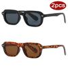 2Pcs Fashion Small Frame Rectangle Sunglasses High-Quality Simple Style Sun Glasses Vintage Men Women Rivet Eyeglass Uv400